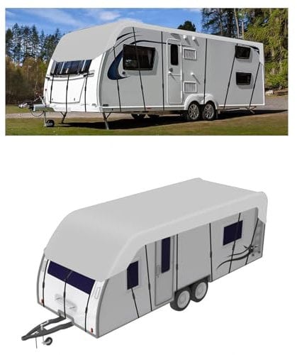 YoruiDeedse Abdeckplane Wohnwagen 210D Oxford-Gewebe Wohnmobilabdeckungen Zusammenklappbar, Leicht Zu Reinigen Sonnensegel Auto Camping Geeignet Für Jede Jahreszeit Und Jedes Klima,Silver-46 * 9.8ft