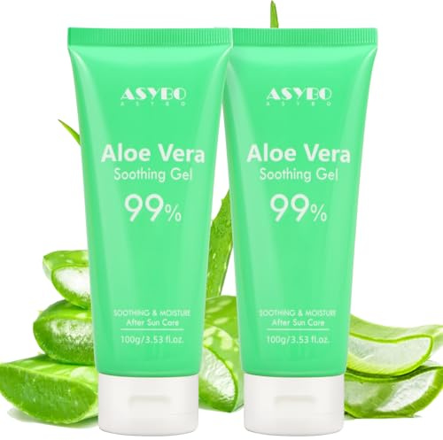ASYBO 200 ML Aloe Vera Gel – 99% reine Bio-Aloe Vera Feuchtigkeitscreme für Gesicht und Körper (100ml x2)