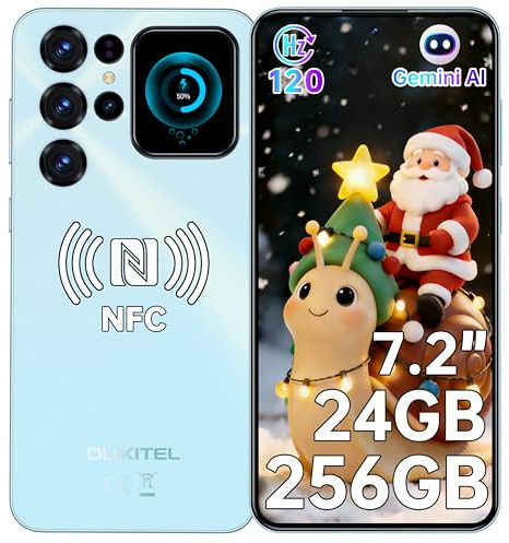 OUKITEL C68 Plus Telephone Portable - 24GO RAM+256GO ROM/TF 1TO 64MP+8MP 7.2 HD + Arrière Écran Smartphone 6000mAh Android 15 Téléphone Empreinte Digitale/Face ID/Dual SIM/NFC/OTG/GPS - Bleu
