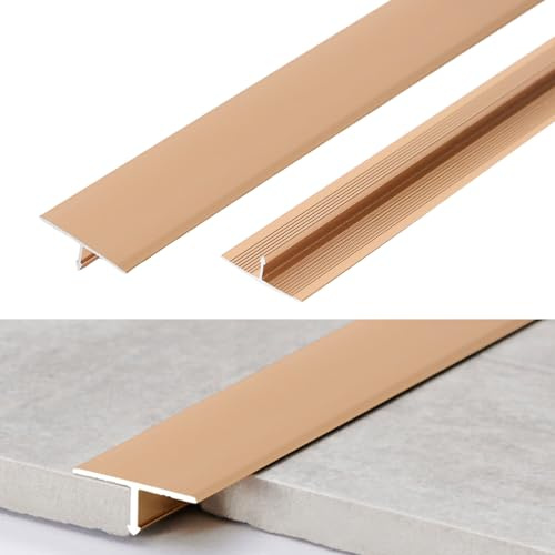 3 Stück Abdeckleisten T-Profil aus Aluminium,CEIEVER Aluminium-T-Formleisten 0,9 Mx2 CM Flacher Bodenübergangsleiste Übergangprofil Türschwellen Bodentrennstreifen für Schwellen