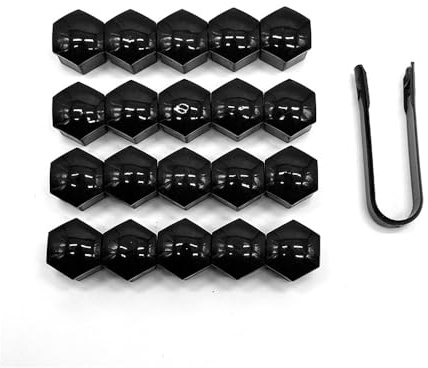 Woniyal 21 TLG Radschraubenkappen für Seat Leon 3 5F I 2012-2020 17mm 19mm 21mm Sechskant Radmutter Abdeckung mit Abzieher Rostfrei Schwarz Silber Set,Black-17mm