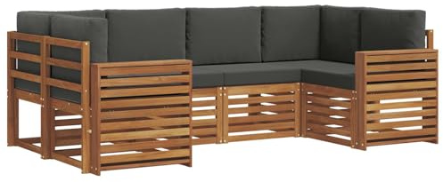 vidaXL Sofa-Set mit Kissen, 20 Stück, Natur und Anthrazit, modernes Gartensofa-Set, rechteckig, langlebig, aus Akazienholz