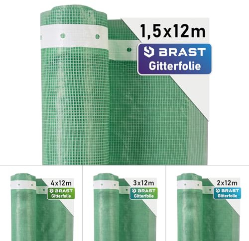 BRAST Gitterfolie Gewächshausfolie 250 g/m² | 20 Größen | Breite: 1,5–4m | Länge: 5–15m | Grün | verstärkter Nagelrand | UV-beständig lichtdurchlässig witterungsbeständig wasserdicht | 1,5x12m