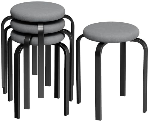 HOMCOM Stackable Stools Modern Cushioned Set of 4 for Kitchen Dark Grey | Stacking Chairs, Round Backless Stools, Dining Room, Living Room