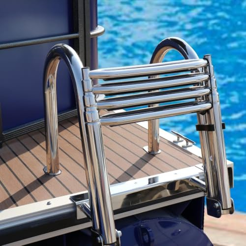 YONIISEA Scala per Piscina e Barca Inox 316 Pieghevole 4 Gradini | Gradini Antiscivolo, Con Corrimano, Profondità 100-150 cm, Resistente alla Ruggine, Per Piscine Fuori Terra e Barche