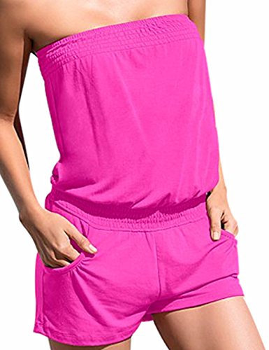 HAHAEMMA Damen Strapless trägerlos Weg von der Schulter kurzer Overall Sexy Sommer Strand mit Druck Jumpsuits Rompers(RO.S)