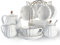 Pukka Home Porcelain Tea Set, British Royal Series - 8 OZ Cups & Saucer Service for 6, with Teapot, Sugar Bowl, Cream Pitcher, Teaspoons and Tea Strainer, Pure White