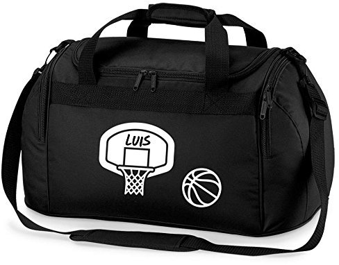 personalisierte Sporttasche mit Namen Bedrucken | Motiv Basketball und Korb | Sportmotiv Reisetasche zum Umhängen