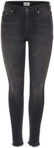 ONLY NOS Damen Skinny Skinny Jeans onlBLUSH MID ANK RAW JEANS REA1099 NOOS 15157997, Gr. W26/L30 (Herstellergröße: XS), Schwarz (Black Denim)