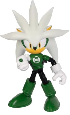 Sonic The Hedgehog DC x Sonic Silver als Green Lantern, 13 cm große Actionfigur, offiziell lizenziert von Jakks Pacific, hochbewegliches und detailliertes Design, Sammlerverpackung