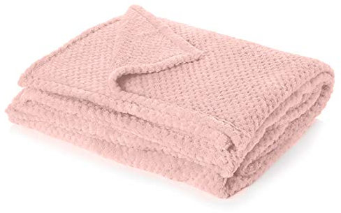 Dreamscene Fleece Throw Blanket for Sofa, Soft Cosy Warm Honeycomb Waffle Blush Pink Blanket for Bed Lightweight Double Bed Throw Fluffy Faux Fur Blanket, 150 x 200cm