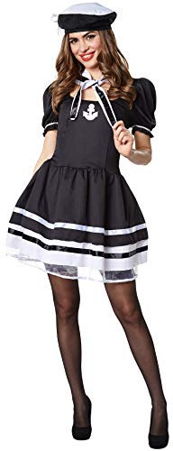 dressforfun 900505 Damenkostüm Navy Lady, Figurbetontes Marinekostüm in Schwarz und Weiß (M| Nr. 302443)