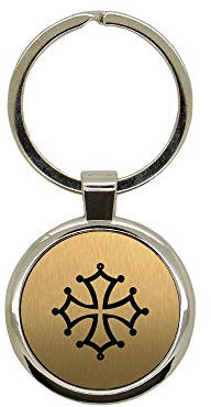 Porte clé en métal or brossé Croix Occitane rond gravure laser