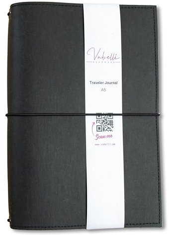 Travelers Notebook, schwarz, SnapPap, nachfüllbar, versch. Größen, A5, Platz für 2 Hefte, mit Notizheften erhältlich (hochwertiges 120g Papier), Farbauswahl Hefte, dots oder blanko