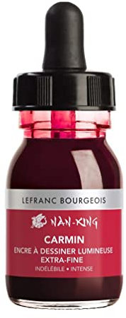 Lefranc Bourgeois 301277 Nan King - Tinta para dibujo o escritura a mano, resistente al agua, botella de 30 ml con pipeta, color carmín