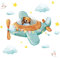 Wandtattoo Kinderzimmer bunt Bär Flugzeug Wolken Vögel Wandaufkleber / 45 cm hoch x 148 cm breit