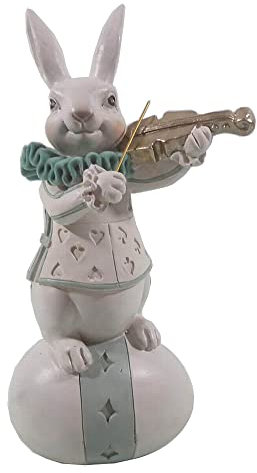 Clayre & Eef Figur Kaninchen 8x7x17 cm Weiß Blau Polyresin Wohnaccessoires