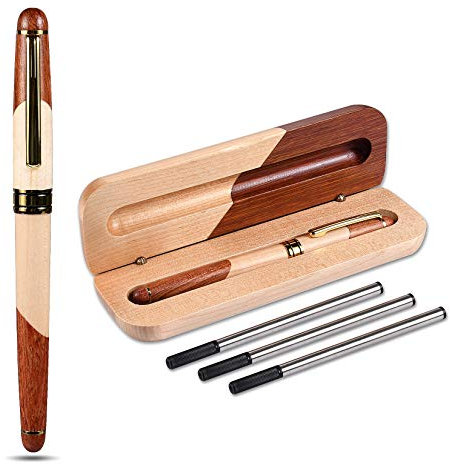 Handgefertigter Holzkugelschreiber,Tinte mit mittlerer Spitze, personalisierter Geschenkstift,3 Arten große Mine,schwarzes Schreiben,kugelschreiber elegant und exquisites Geschenkstift-Set (Holzbox)