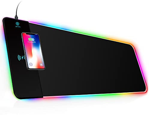Tappetino Mouse Gaming RGB Extra Grande 800*300mm*40mm Tappetino per il Mouse Gioco XXL, Ricarica Rapida da 10 W con 11 Modalità di Illuminazione a LED , Ricarica Wireless Qi per Cellulare, Cuffie