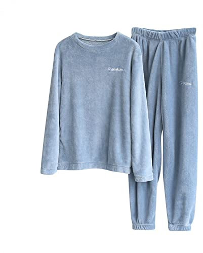 SGSD Pigiama lungo in cotone da donna, tuta da casa in pile, tuta calda per il tempo libero, set di pigiama Z, Z blu., Taglia unica