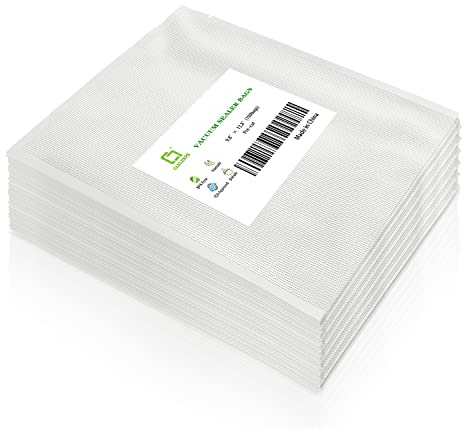 CANLENPK 9.8x13.8Inch/25x35cm Vacuum Food Seal Bags,Large Food Vacuum Storage Sealer Bag,Seal Meal Snack Fruit Nut Tea Cookie,Boil Steam Heat Freezer Sous Vide Sealable Food Vacum Bag (100PCS)