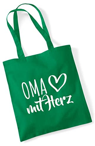 Huuraa Beutel Oma mit Herz Geschenk 10 Liter Kelly Green Baumwolle Oma Präsent