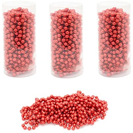 Carousel Home Pack Of 4 Red Christmas Tree Bead Chain | Traditional Christmas Hanging Bead Garland Decoration | Christmas Bead String Chain 7.5m