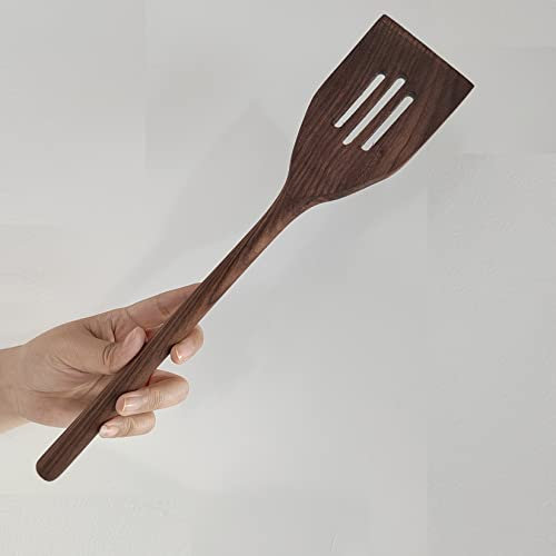 Black Walnut Wooden Utensils for Cooking,14 Walnut Wooden Slotted Spatula Turner Durable Healthy High Moist Resistance Walnut Wood Spatula for Non Stick Cookware