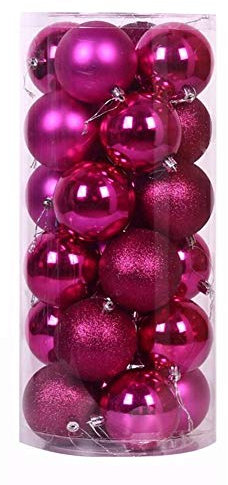24 Stück Kunststoff Weihnachtskugeln,Dekorative Christbaumkugeln Set Weihnachtskugeln Weihnachtsbaumschmuck Baumkugeln Weihnachtsbaum Deko Ornamente zum Aufhängen für Weihnachten 40mm,Rose