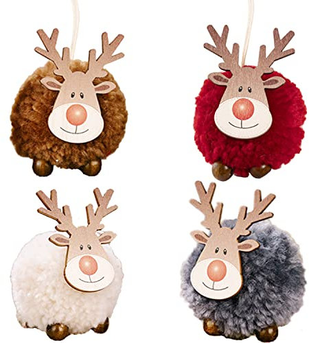 BoBoU Weihnachtsschmuck Großes Rentier 4er-Set aus Holz und Filz Weihnachtliche Baumanhänger Weihnachtsbaumschmuck Weihnachtsbaum Deko Anhänger Weihnachtsdekoration Geschenk Dekoration