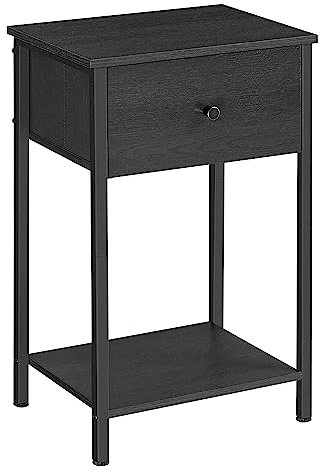 VASAGLE Nachttisch, Beistelltisch mit Stoff-Schublade, 61 cm hoher Nachtschrank, mit Ablage, für Wohnzimmer, Schlafzimmer, schwarz LGS021B21