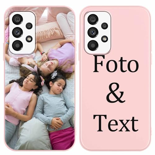 Yoedge Personalisierte Handyhülle für Samsung Galaxy A53 5G Hülle Personalisiert 6,5, Rosa Hülle mit Eigenem Foto Bedrucken Bild Text Individuelle Schutzhülle Selbst Gestalten für Samsung A53 5G