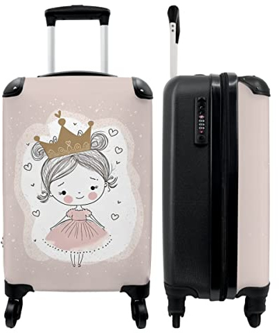NoBoringSuitcases© Koffer Mädchen Trolley Handgepäck Hartschalenkoffer | 55x35x20 cm - Klein Geschenk - Kinder - Prinzessin - Herzen
