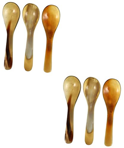 Anneome Mini Löffel 6 Stück Horn Kaffeelöffel Rührstäbchen Für Mixgetränke Löffel Hornlöffel Rührstäbchen Vintage Eierlöffel Kompakt Kuchenlöffel Dessertlöffel Kaffeezubehör Horn