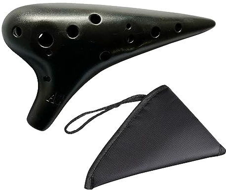 12 Löcher Okarina, Ocarinas Keramik, Keramik Alto C, Ocarina aus Kunststoff, für Anfänger, Einfaches Instrument für Kinder, Schwarz, 17.5 x 9.5 cm, Mit 1 Schwarzer Aufbewahrungsbeutel