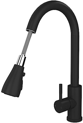 Liquida KPO11MB Matt Black Single Lever with Pull Out Spray Kitchen Mixer Tap