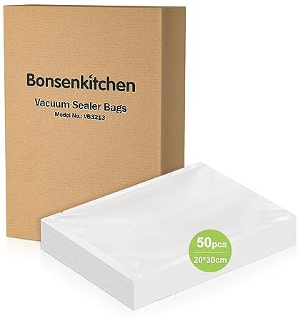 Bonsenkitchen Vakuumierbeutel 50 Beutel 20x30 cm, Profi-Folienbeutel für alle Vakuumiergerät, vakuumbeutel für lebensmittel, Sous Vide Gefrierbeutel, Einschweissbeutel, BPA-frei, VB3213