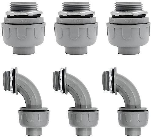 Connettore per condotto flessibile in PVC da 2,5 cm, connettore a tenuta stagna, 180 gradi e 90 gradi UL, raccordi per condotti elettrici non metallici (confezione da 6)