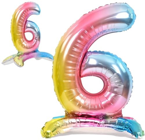 Luftballon 6. Geburtstag Zahl 6 Mehrfarbig Pastell Stehende XXL Riesen Folienballon 82cm Geburtstagsdeko Ballon Zahl Deko zum Geburtstag.