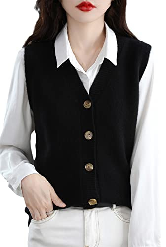 Ownwfeat Gilet in Maglia Cardigan Senza Maniche con Bottoni in Lana con Scollo A V da Donna