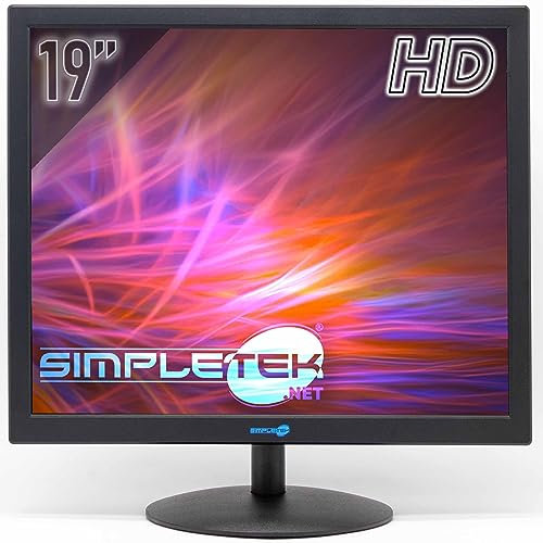 SIMPLETEK - Monitor 19 Pollici | Risoluzione HD Formato 4:3 Schermo HDMI VGA Speaker integrati, ideale per Casse DVR Sistemi di Sicurezza