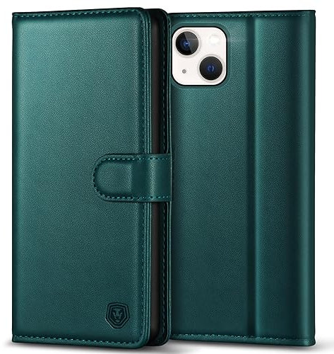 Kuafcase Compatible for iPhone 15 Case with 4 Card Slots Magnetic Closure Kickstand Shockproof Protective Phone Case Compatible for iPhone 15 6.1” - Green
