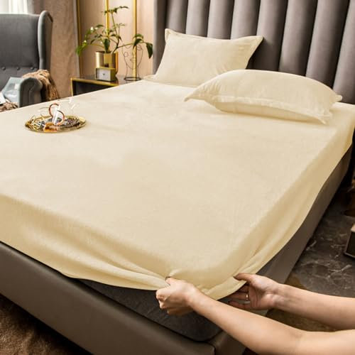 Tospass Winter Warme Spannbettlaken 140x200 cm Cashmere Touch Flauschige Fleece Biber Samt Flanell Plüsch Spannbetttuch Kuschelig Bettlaken für Boxspringbett Topper Matratze bis 30 cm Hohe Creme Weiß
