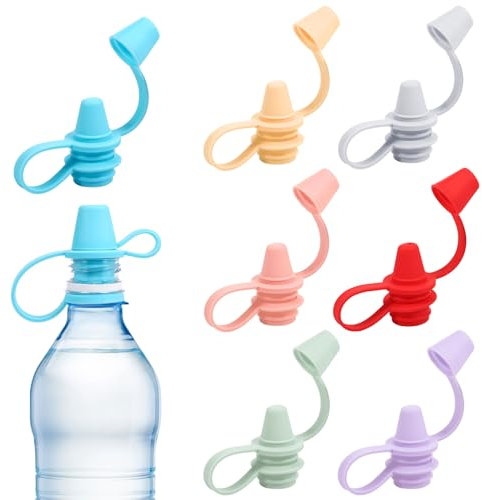 7Pcs Baby Water Bottle Cap Silicone Bottle Top Nozzle Adapter Leakproof Water Bottle Portable Reusable Baby Water Bottle Cap for Kids 28mm Standard Water Bottle