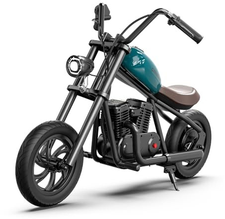 HYPER GOGO Challenger 12 Elektro Motorrad Kinder, Kindermotorrad mit 3 Geschwindigkeiten, 12KM Lange Reichweite12 Zoll Luftreifen, bis zu 60 Minuten ununterbrochene Fahrzeit (Blau)