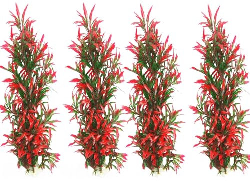 Tfwadmx Large Aquarium Plants 4 Pcs Artificial Seaweed Water Plants for Fish Tank Decor Plastic Plants for Aquarium Red About 12.5 Inch
