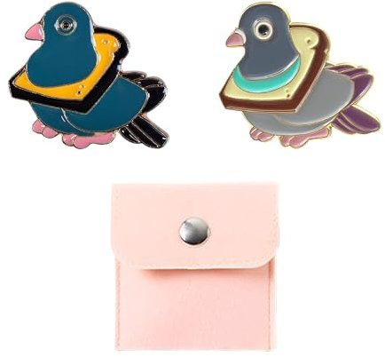 Lot de 2 broches colombes avec 1 sac de rangement rose - Adorables épinglettes en émail - Épinglettes en métal - Pour fête - Motif animal de dessin animé - Colombe porte-bonheur, 3*2.1cm, Métal