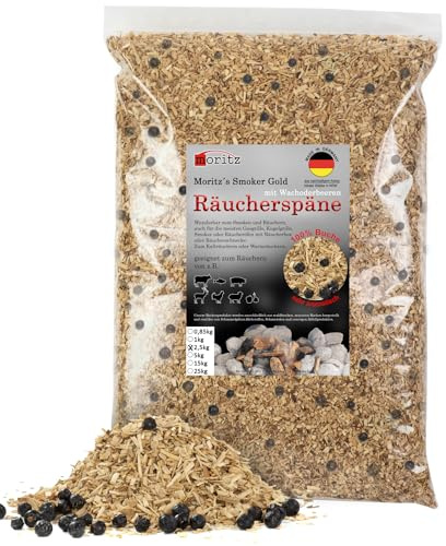 Moritz Räucherspäne Buche Wacholder mittel 2,5 kg – Fisch Wurst Lachs Grill | gleichmäßiger Abbrand, harzige Wacholdernote, für Räucherschrank, Räucherbox und Elektrogrill, ergiebige Vorratspackung