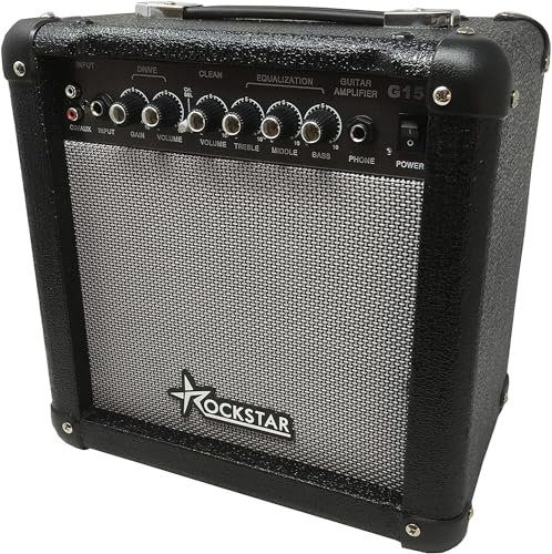 ROCKSTAR MUSIC - Amplificador de Guitarra Eléctrica G15 | 15W Potencia | Altavoz 8 Pulgadas | Canales Clean y Drive | Salida Auricular, Entrada Auxiliar RCA