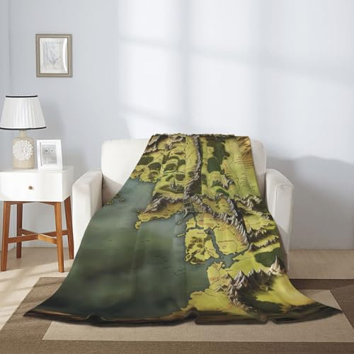 Flanelldecke für Sofa, Mittelerde, Karte, Überwurf, weiche Überwürfe für Reisen, flauschige Decke, Mikrofaser-Decken und Überwürfe für Sofa, Bett und Couch